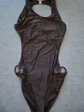 Black One-Piece Swimsuit with Side Ring Accents